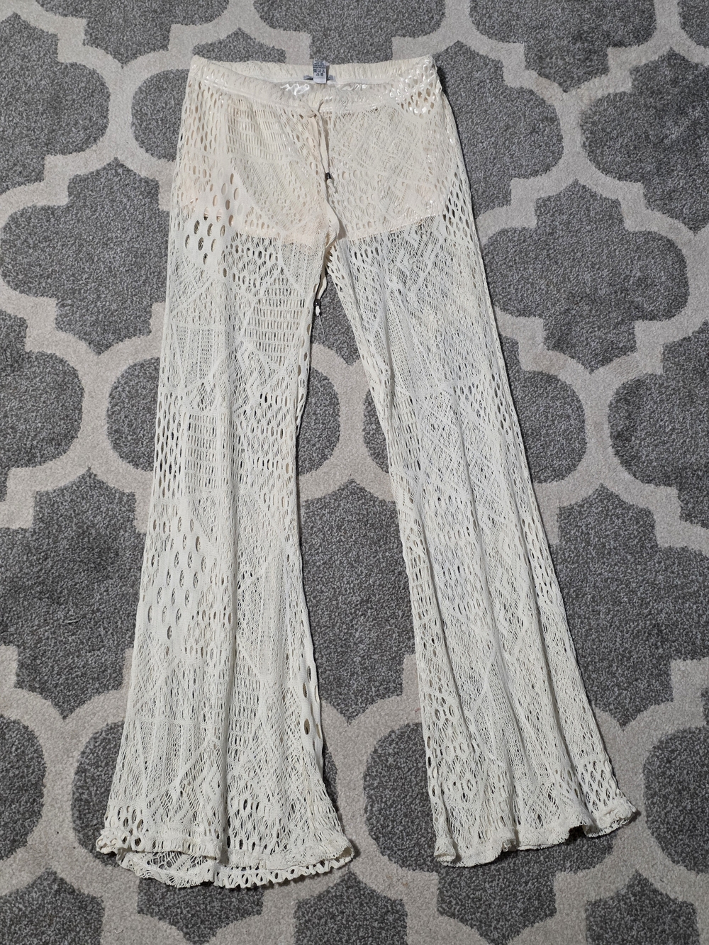 Boho Wide Leg Crochet Pants - Cream